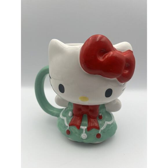New Hello Kitty Christmas Tree Dress 3D Sculpted Large Ceramic Mug 6” - Picture 7 of 7